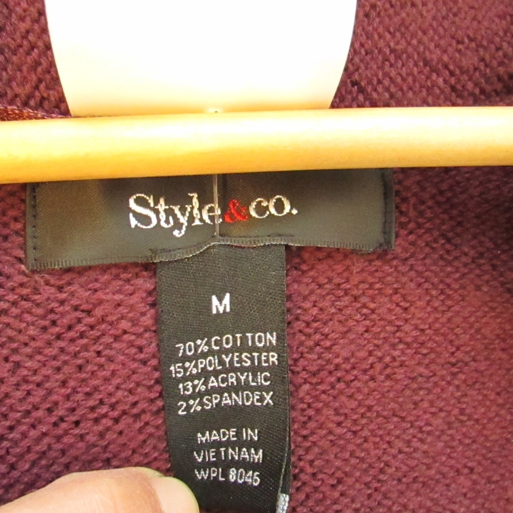 Style & Co. Women's Burgundy Cardigan Vest - Picture 2 of 4